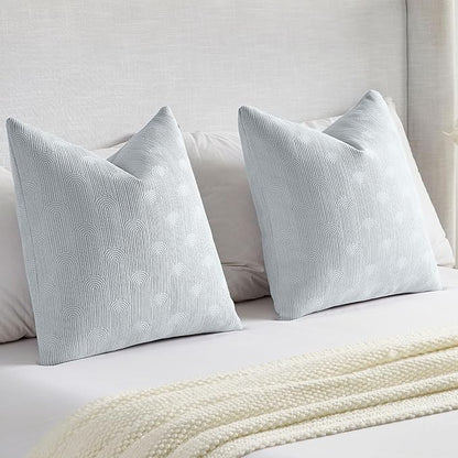 FUTEI Light Blue Chenille Decorative Throw Pillow Covers 22x22 Inch Set of 2,Soft Cozy Striped Geometric Patterns Cushion Cases,Modern Home Decor for Couch Bed Living Room