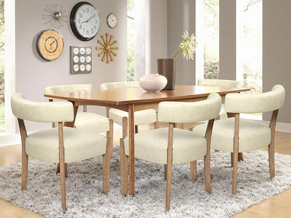 Modern Dining Chairs Set of 6, Faux Leather Upholstered Kitchen & Dining Room Chairs, Mid Century Modern Wooden Dining Chairs Oversized Sturdy Rounded Chairs Curved Back, Beige