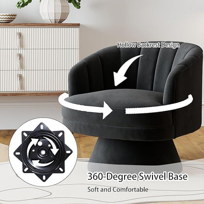 Swivel Accent Chair Set of 2,Upholstered Velvet 360° Swivel Barrel Chair for Living Room Overstuffed Bouncle Reading Chair Round Armchair for Bedroom,Vanity,Office (Black)