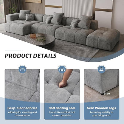 WJShome 144" Sectional Couches for Living Room,Modular Sectional Sofa, U Shaped Couch, Linen Deep Seat Cloud Couches with Pillow for Living Room,Gray