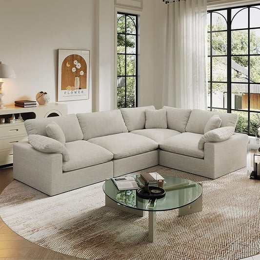 Cloud Modular Sectional Sofa,189.4" Down Filled Sofa 4 Seat with Chaise,Minimalist Sofa Cover Washable and Replaceable Couches for Living Room,Sectional Sofa Deep Seat
