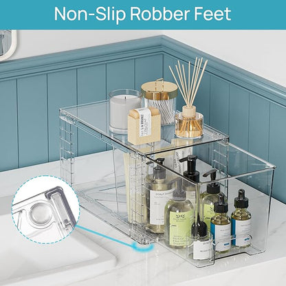 Vtopmart 6 Pack Clear Stackable Storage Drawers,Easy to Assemble Bathroom Organizers and Storage with handles,Plastic Drawers for Kitchen Pantry,Cabinet,Under Sink Organization