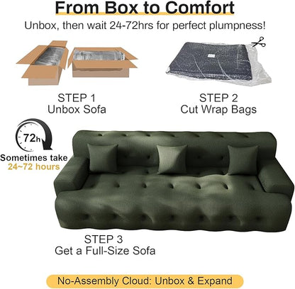 114'' Oversized Sectional Couches for Living Room Boneless Modular Sectional Sofa Plush Cloud Modular Couch Modern Sectionals with Deep Seat, No Assembly Required, 3 Seater, Green