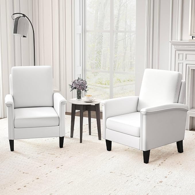 GOFLAME Modern Accent Chair, Comfy Upholstered Armchair with Rubber Wood Legs and Thick Padded Cushion, High Back Single Sofa Chair, Reading Side Chair for Living Room, Bedroom, White