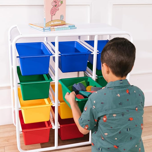 ECR4Kids 4-Tier Storage Rack with 12 Cubby Bins 4x3, Multipurpose Organization, Primary