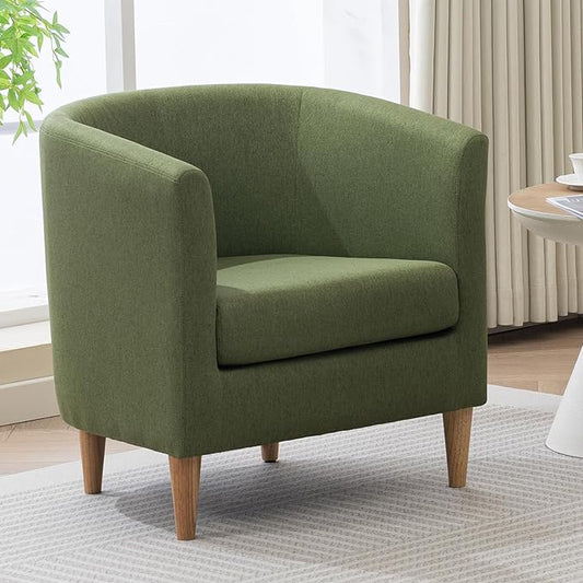 Accent Barrel Chair, Modern Comfy Living Room Chairs with Armrest Small Reading Chair with Cozy Soft Padded for Bedroom Reception Room Cafe, Green
