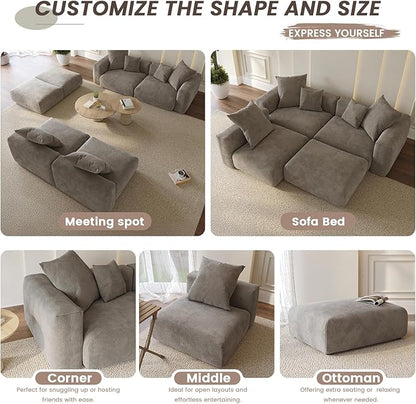 WJShome Cloud Couch Modular Sectional Sofa,141.73" U Shaped Sofa with 2 Ottomans,Brown Corduroy Couch 5 Seater,Convertible Sectional Sofa for Living Room,Cushion Covers Removable& Washable
