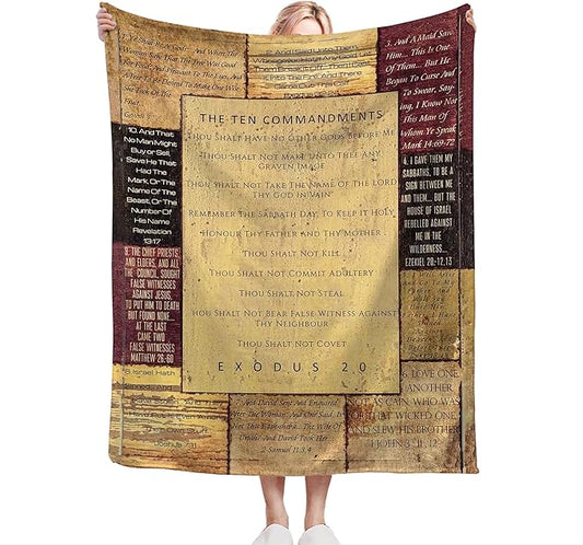 Christian Bible Blanket 10 Commandments Throw Blanket Christian Gifts and Decor Religious Bible Verse Blanket for Women Men Kids Adults Soft Warm Cozy Fleece Blanket for Couch Sofa Bed 60"x50"