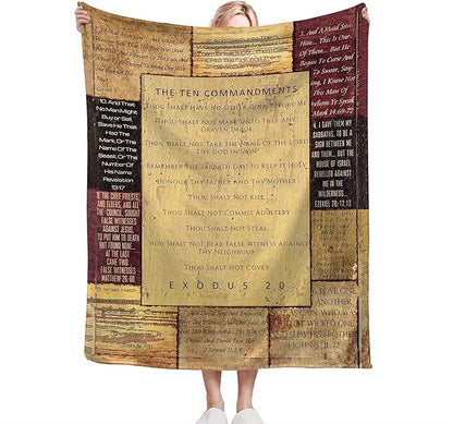 Christian Bible Blanket 10 Commandments Throw Blanket Christian Gifts and Decor Religious Bible Verse Blanket for Women Men Kids Adults Soft Warm Cozy Fleece Blanket for Couch Sofa Bed 50"x40"