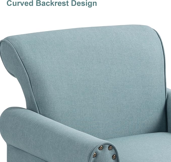 Accent Chair, Upholstered Armchair with High Resilience Sponge & Wood Legs, Mid-Century Modern Comfy Single Sofa Reading Chairs for Living Room, Bedroom (Blue, Set of 1)