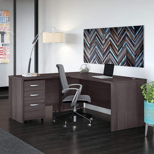 Bush Business Furniture Studio C 72W x 30D L Shaped Desk with Mobile File Cabinet and 42W Return in Storm Gray