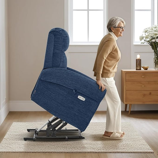 MCombo Dual Motor Power Lift Recliner Chair with Massage and Heat for Elderly, USB Ports, Lay Flat, Fabric 7666 (Navy Blue)
