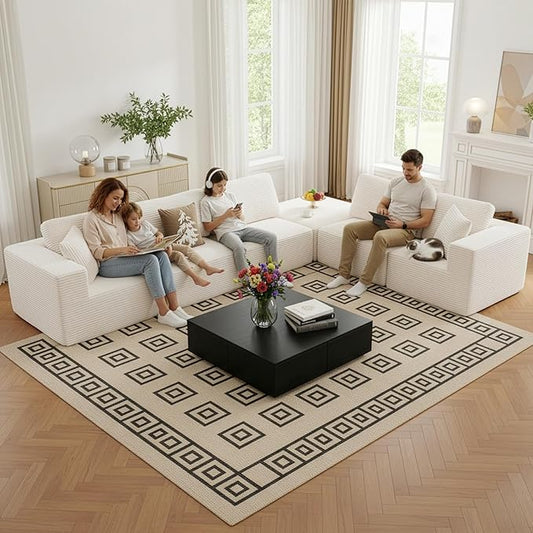 Cloud Modular Sectional Sofa Couch,L-Shape Modern Boneless Sectional Couch with Deep Seat,Upholstered Couches for Living Room Bedroom,No Assembly Required,Beige