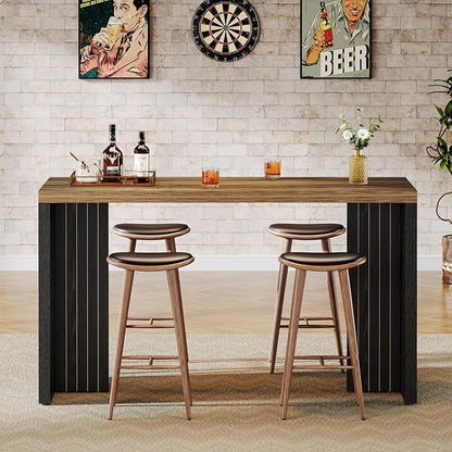 Tribesigns Home Bar Unit, 55.12-Inch Bar Table with a Spacious Tabletop, Modern Freestanding Mini Bar for Home Kitchen, Living Room, Balcony, Basement, Brown & Black (Set of 2)