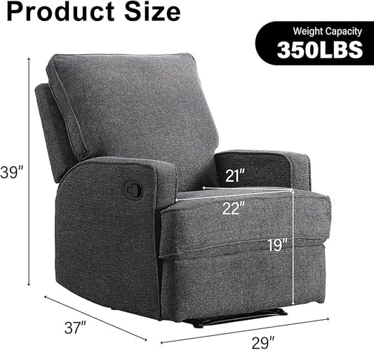 INZOY Manual Recliner with Thicker Backrest, Soft Fabric Manual Recliner with Overstuffed Cushion, Heavy Duty Reclining Sofa for Living Room Bedroom Apartment, Grey