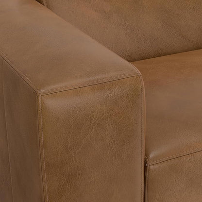 SIMPLIHOME Rex Modular Sofa and Ottoman Set in Full-Grain Genuine Leather, Caramel Brown, 88-inch-Wide 2-Seater Leather Couch and Matching 34-inch-Wide Table Ottoman for Living Room