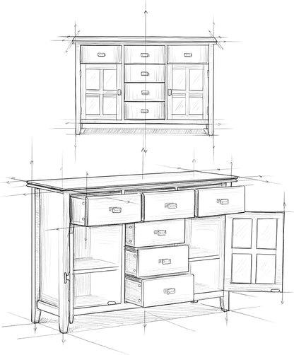 SIMPLIHOME Artisan Buffet - 54 inch Wide Solid Wood 3-Door Sideboard Buffet in Dark Chestnut Brown, Transitional Storage Cabinet for Dining Room or Kitchen with Adjustable Shelves and Bronze Hardware