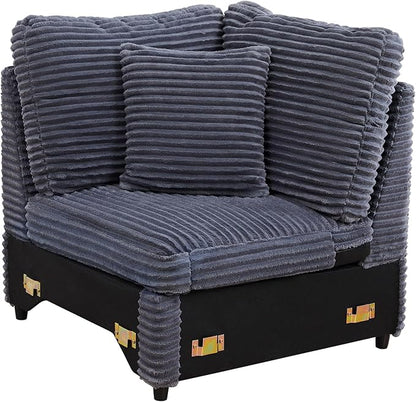 Modern Corner Sofa Seat with 2 Pillows for Modular Sectional Couch for Living Room-Blue Grey