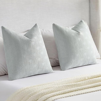 FUTEI Light Grey Chenille Decorative Throw Pillow Covers 20x20 Inch Set of 2,Soft Cozy Striped Geometric Patterns Cushion Case,Modern Home Decor for Couch Bed Living Room