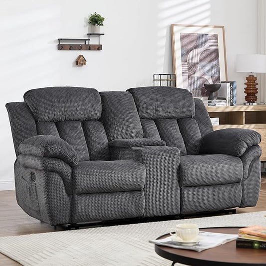 CANMOV Recliner Sofa Set, Manual Recliner Loveseat with Overstuffed Armrest for Living Room,Bedroom Furniture,Office,2 Seat Grey