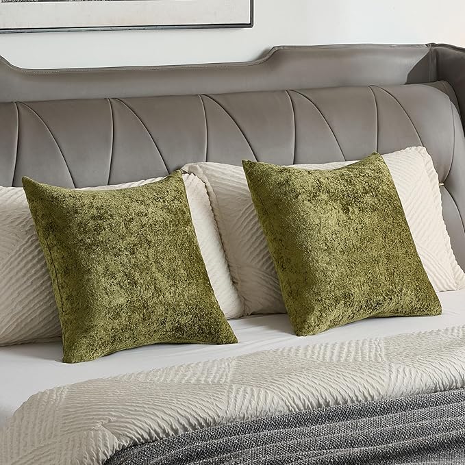 FUTEI Moss Green Flannel Throw Pillow Covers 22x22 Inch Set of 2,Soft Dimensional Textured Cushion Cases,Modern Home Decor for Couch Living Room