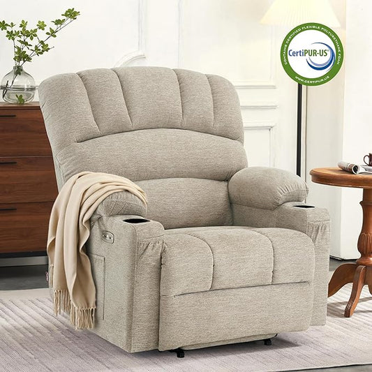 MCombo Oversized Power Lift Recliner Chair for Elderly, Lift Chair with Heat and Massage, Lift Recliner for Big and Tall, Cup Holders, USB & Type C Ports, Fabric R7092 (Beige, Oversize)