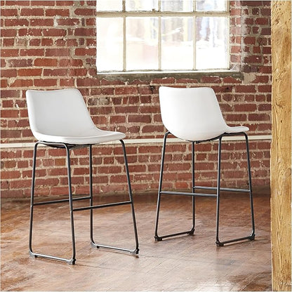 Signature Design by Ashley Centiar Urban Industrial 28.75" Pub Height Bucket Seat Barstool, 2 Count, White