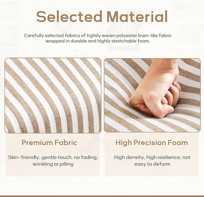 HUIMO Linen Fabric Accent Chair, Mid-Century Modern Armchair with Solid Wood Legs, Single Sofa Chair,Upholstered Reading Club Chair (1, Brown and White Stripe)