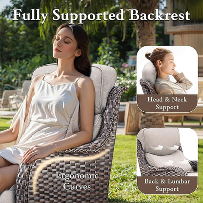 Luxury Outdoor Furniture Set with 6-Inch Thick Cushions, High Back Swivel Patio Chairs with Ottomans & Side Table, Wicker Outdoor Swivel Chairs Set for Porch, Yard, Deck, Poolside, Brown/Beige