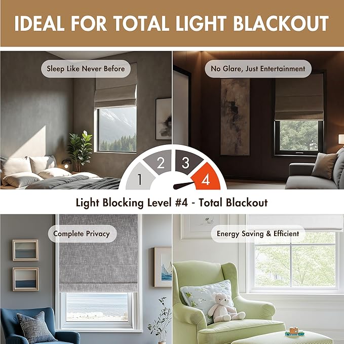 Madison Park Cordless Roman Shades, Total Blackout Window Blind Privacy Window Shades, Thermal Insulated Cordless Window Treatment for Bedroom, Living Room, Quincy, Single Panel 35" W X 64" H White