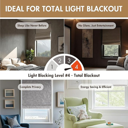 Madison Park Cordless Roman Shades, Total Blackout Window Blind Privacy Window Shades, Thermal Insulated Cordless Window Treatment for Bedroom, Living Room, Quincy, Single Panel 35" W X 64" H White