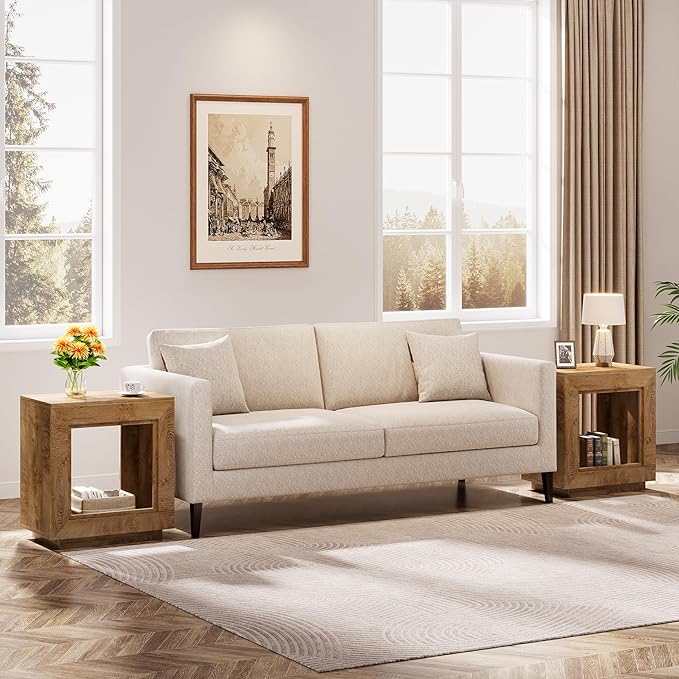 Tribesigns Rustic Brown End Table, 24" Side Table with Storage Shelf, Farmhouse Style Nightstand Bedside Table for Small Spaces, Bedroom, Living Room, Entryway, Easy Assembly (2, Natural)