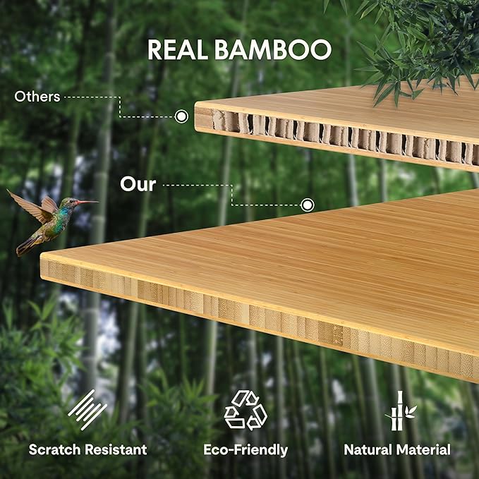 FLEXISPOT EN1 Bamboo Standing Desk, 55 x 28 Inches Whole-Piece Electric Adjustable Height Sit Stand Table, Home Office Stand Up Desk (Black Frame + Bamboo Curved Desktop, 2 Packages)