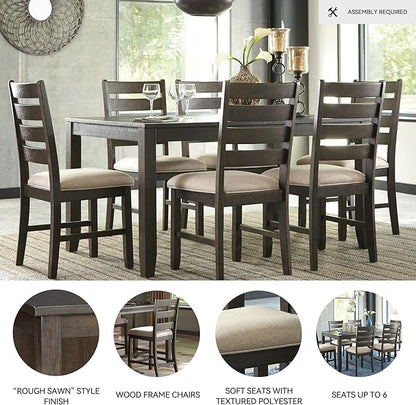 Signature Design by Ashley Rokane 7-Piece Dining Room Table Set with 6 Upholstered Chairs - Brown Wood 20" Rectangular Table & Chair Set for Kitchen Dining Room