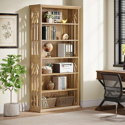 Tribesigns 6-Tier Bookshelf, 75-Inch Tall Bookcase, Large Bookshelves and Bookcases Freestanding Display Shelves, Wood Book Shelf for Living Room, Home Office, Bedroom, Light Brown (2Packs)
