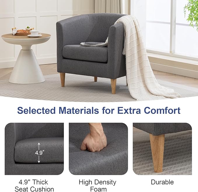 Accent Barrel Chair Set of 2, Modern Comfy Living Room Chairs with Armrest Small Reading Chair with Cozy Soft Padded for Bedroom Reception Room Cafe, Grey