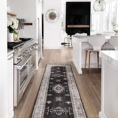 RUGGABLE Washable Vintage Runner Rug – Verena Dark Wood 2.5x10, Stain-Resistant, Non-Slip Hallway Runner – Machine Washable Rug for Hallway, Entryway, Living Room & Kitchen–with Standard Pad
