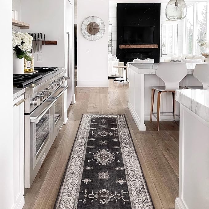 RUGGABLE Washable Vintage Area Rug – Verena Dark Wood 8 ft Round, Stain-Resistant, Non-Slip – Large Machine Washable Rugs for Living Room, Bedroom, Hallway, Entryway & Office–with Cushioned Pad