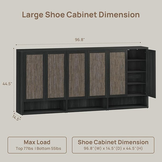 SICOTAS Rattan Shoe Storage Cabinet - Modular Shoe Cabinets with Door Tall Large Shoe Cabinet Storage for Entryway - 96.8" Wide Modular Cabinet for Hallway, Living Room