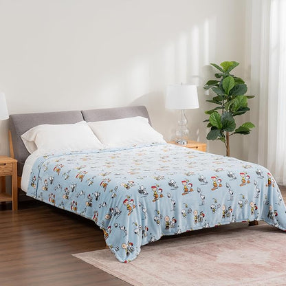 Berkshire Blanket Peanuts® VelvetLoft® Cute Character Snoopy Plush Blanket,Snoopy The Athlete Closed in Blue,King 90 in x 108 in (Official Peanuts® Product)