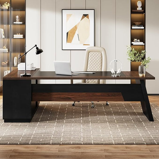 Tribesigns L-Shaped Executive Desk, 78-Inch Large Office Desk with Drawers and Lateral File Cabinet, Modern Business Furniture with Storage Shelves, Workstation for Home Office (Walnut + Black)