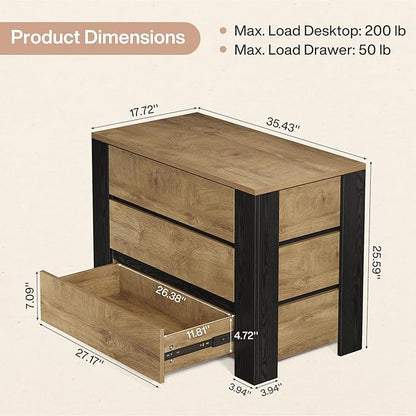 Tribesigns 36" Wide Nightstand Set of 2, Extra Large Night Stand with 3 Drawers, Oversized Nightstand Bedside Table for Bedroom, Farmhouse Side End Table with Storage, Natural