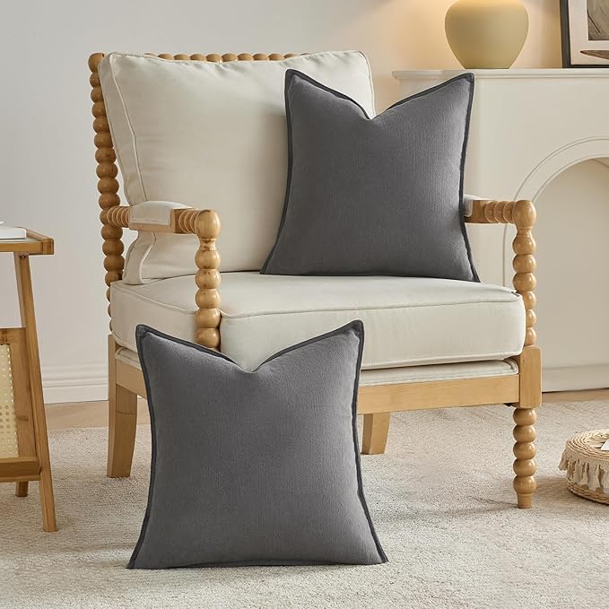 FUTEI Dark Grey Chenille Throw Pillow Covers 22x22 Inch Set of 2,Edges Double-Stitched Cushion Cases,Modern Home Decor for Couch Living Room