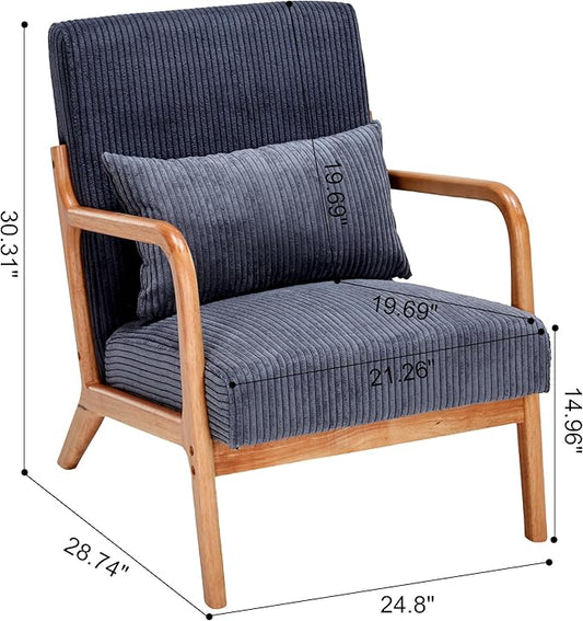 Accent Chairs, Set of 2 Mid-Century Modern Chair with Pillow, Armchair with Solid Wood, Reading Relaxing Leisure Chair for Living Room,（Grey）
