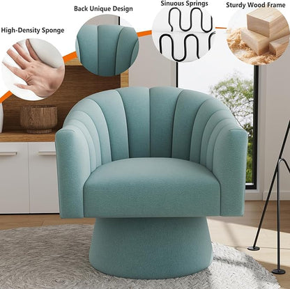 Swivel Accent Chair Set of 2, Upholstered Velvet 360° Swivel Barrel Chair for Living Room Overstuffed Bouncle Reading Chair Round Armchair for Bedroom,Vanity,Office (Blue)