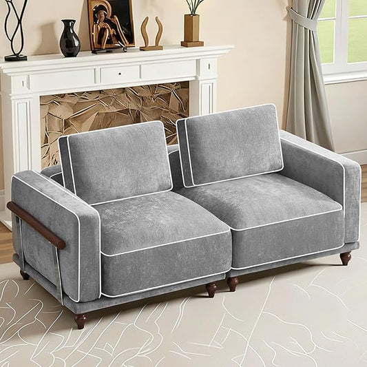 80" Loveseat Sofa Cloud Modular Sectional Couch,Deep Love Seat Couch with Armrests Wooden Legs,2 Seater Comfy Thicked Cushion Upholstered Sofa for Living Room Bedroom,Light Grey