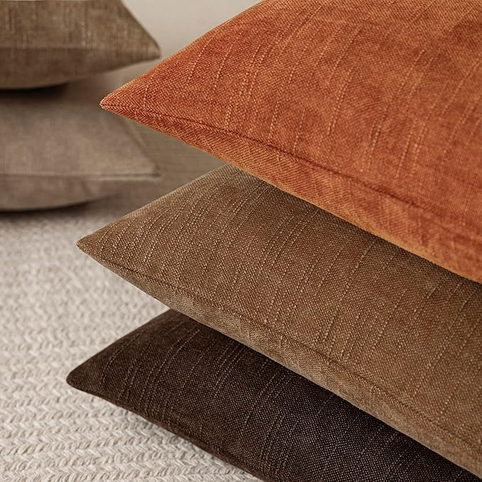 Foindtower Pack of 2 Soft Textured Chenille Throw Decorative Pillow Covers Square Accent Solid Cushion Cover Cozy Neutral Farmhouse Pillow Case for Couch Sofa Bedroom Living Room 18x18 Inch,Orange