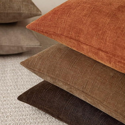 Foindtower Pack of 2 Soft Textured Chenille Throw Decorative Pillow Covers Square Accent Solid Cushion Cover Cozy Neutral Farmhouse Pillow Case for Couch Sofa Bedroom Living Room 18x18 Inch,Orange