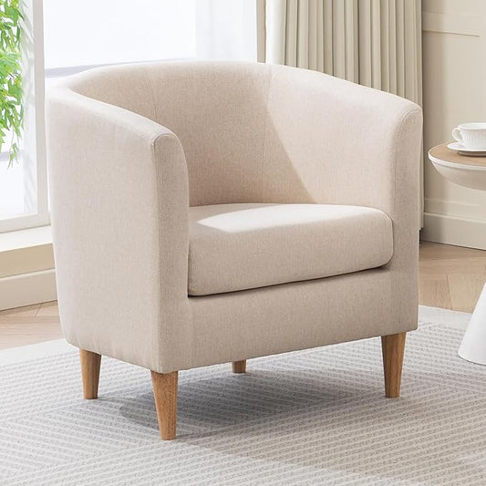 Accent Barrel Chair, Modern Comfy Living Room Chairs with Armrest Small Reading Chair with Cozy Soft Padded for Bedroom Reception Room Cafe, Begie