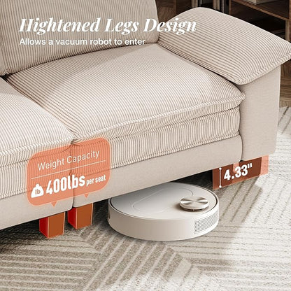 157-Inch U Shaped Sectional Sofa with Cloud Cushions, Deep Seat Modular Couch Set w/ 6 Seats & 2 Ottomans, Plush Chenille & Corduroy Upholstery for Living Room, Apartment - Beige